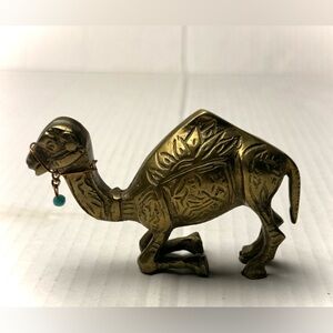 Vintage Brass Kneeling Camel Figurine Egyptian‎ Design Engraved Bead Wire Halter